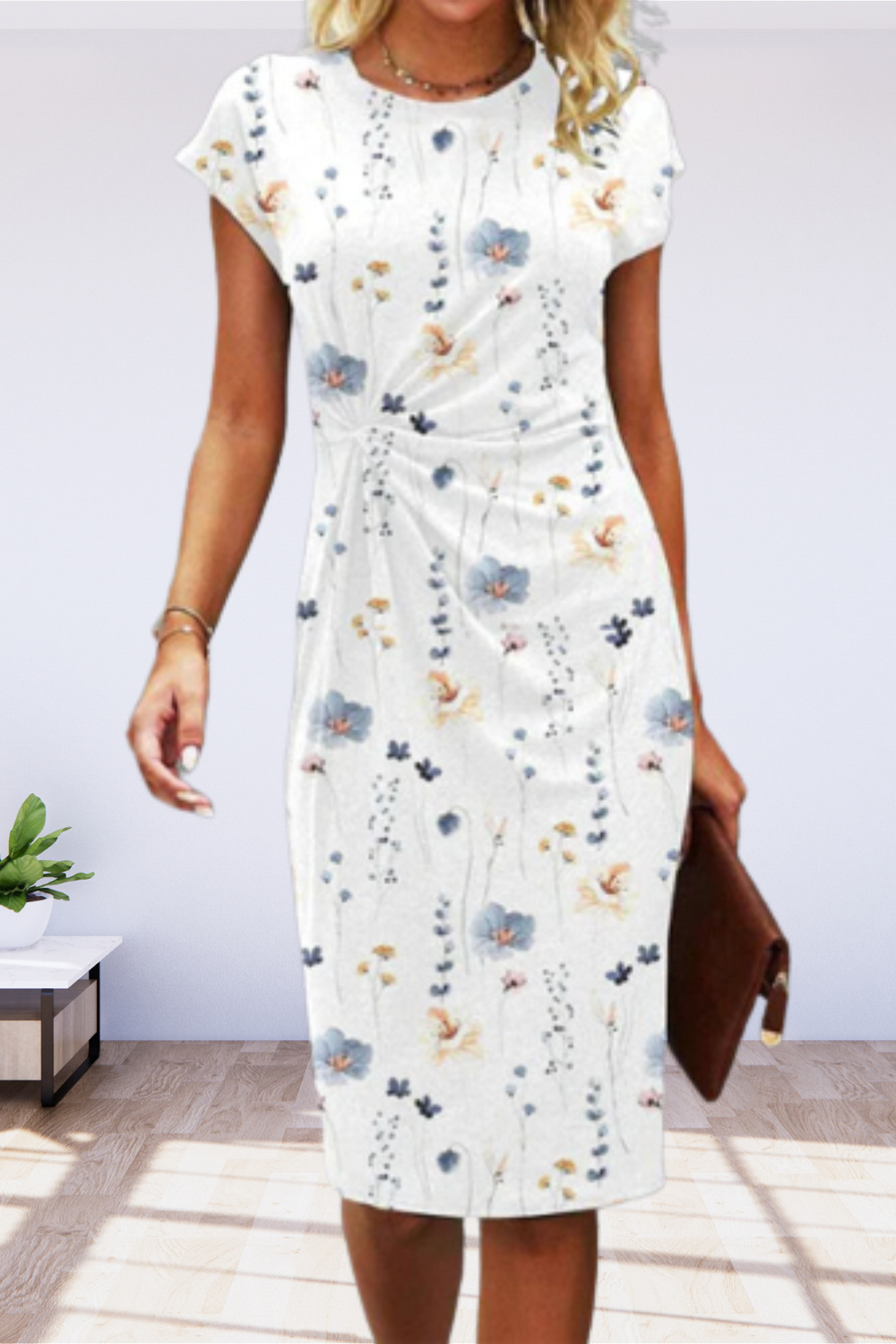 LM | Midi dress with floral pattern and twisted front