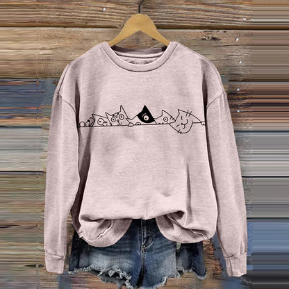 Comstylish Lovely Simple Line Cats Art Vintage Cozy Sweatshirt