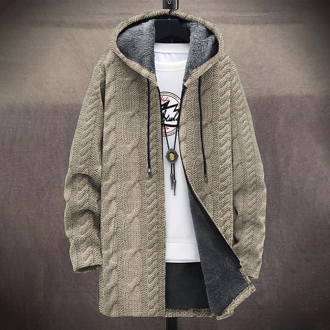 Men's Vintage Knitted Graphic Comfort Plush Hooded Coat elevenforest