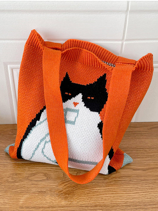 Cute Cat Pattern knitted Tote Bag elevenforest