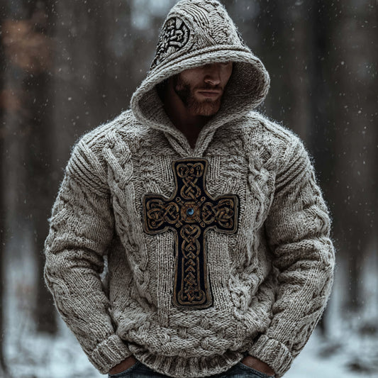 Men's Viking Celtic Vintage Beige Hooded Sweater artswardrobe