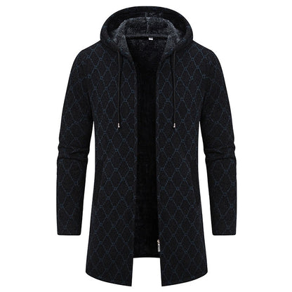 Men's Vintage Knitted Pattern Comfortable Plush Hooded Coat elevenforest