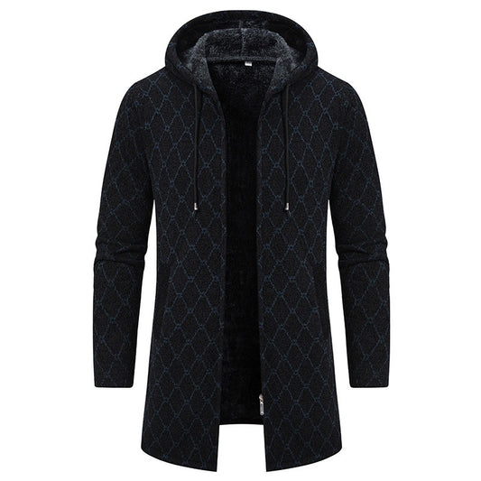 Men's Vintage Knitted Pattern Comfortable Plush Hooded Coat elevenforest