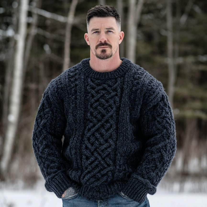 Men's Vintage Fairman Island Jacquard Thick Warm Crew Neck Sweater elevenforest
