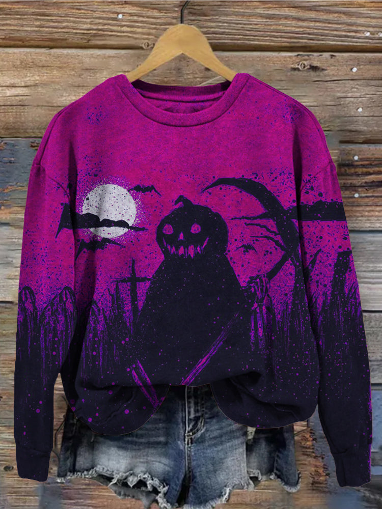 Vintage Halloween Pumpkin Ghost Art Washed Sweatshirt artswardrobe