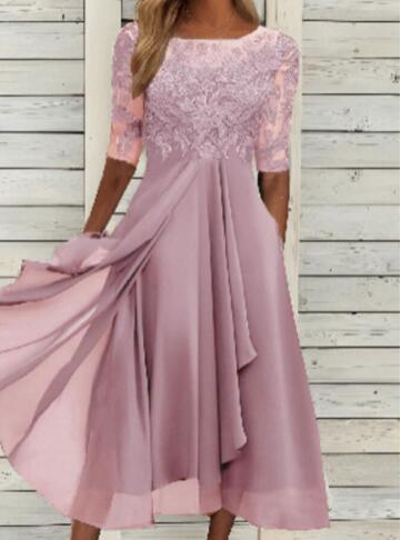 LM | Chiffon midi dress with transparent sleeves in midi length
