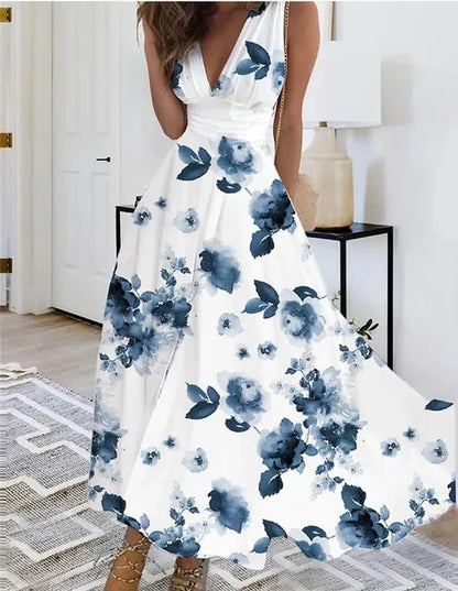 LM | V-neck floral sleeveless maxi dress
