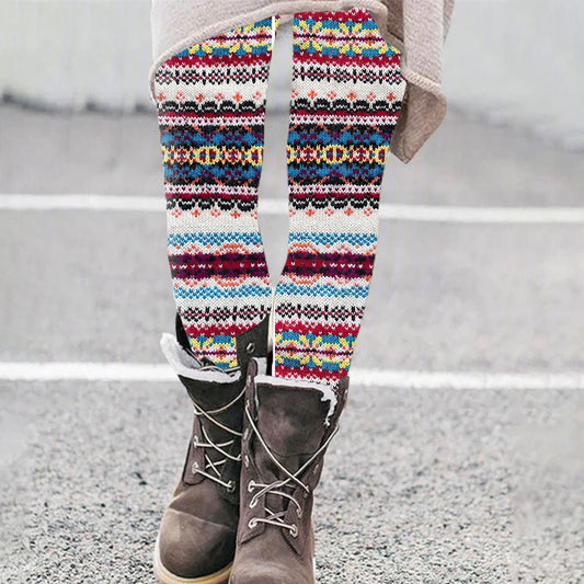 Vintage  Fair Isle Knitted Art Comfy Leggings artswardrobe