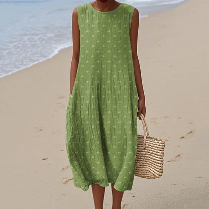 Vintage Loose Bayberry Strieart Sleeveless Cotton And Linen Tank Dress artswardrobe