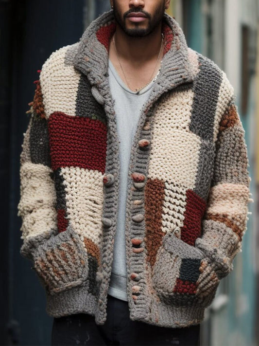 Vintage Square Patchwork Cozy Knit Cardigan artswardrobe