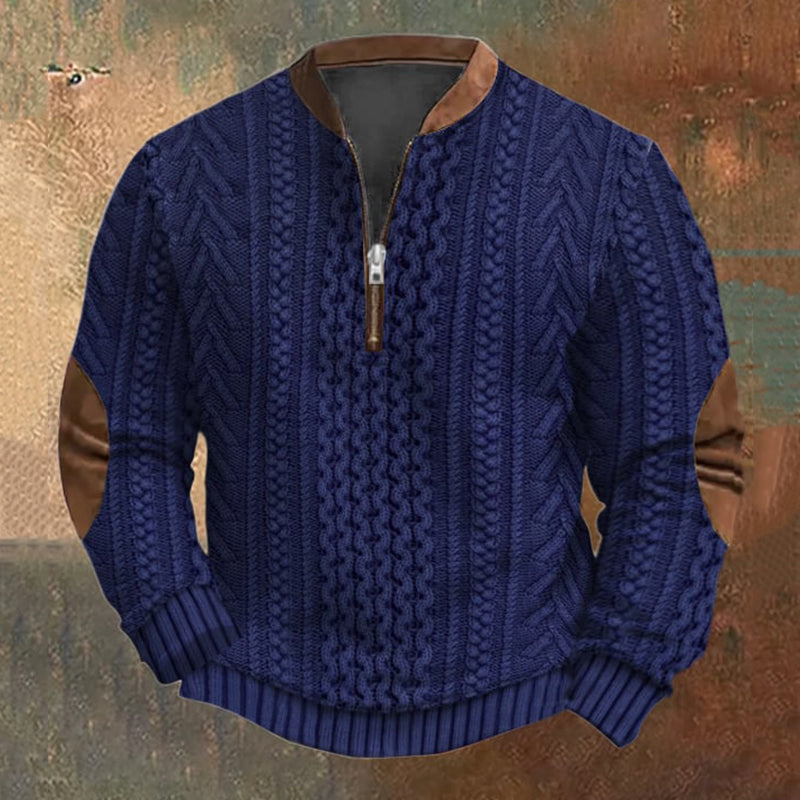 Men's Vintage Knit Print Zip-Up Sweatshirt elevenforest