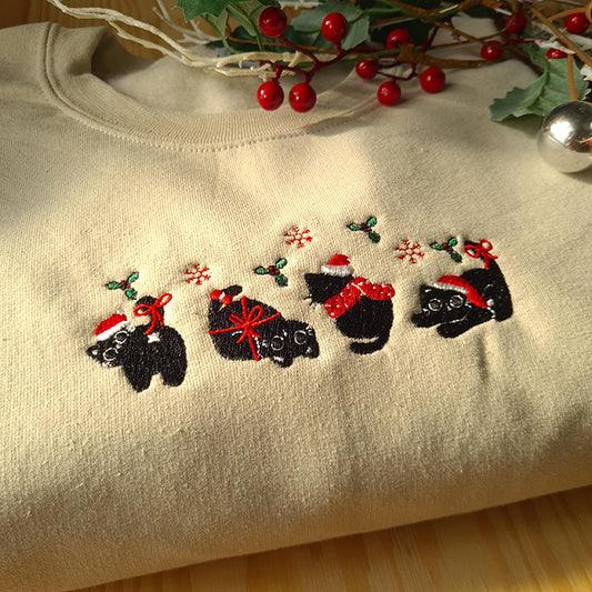 Women's Christmas Cat Print Casual Sweatshirt elevenforest