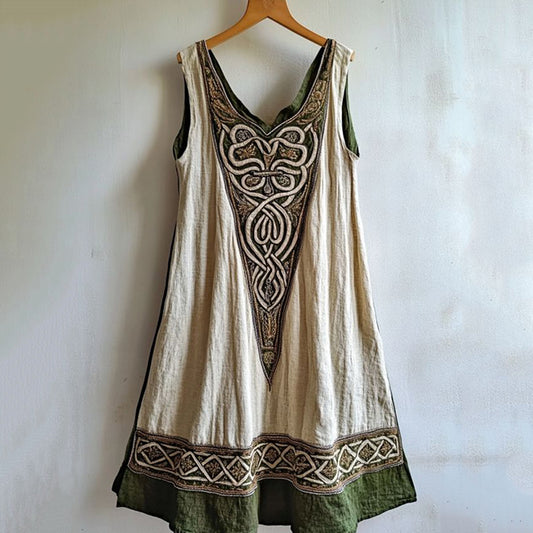 Vintage Viking Totem Linen Tank Dress artswardrobe