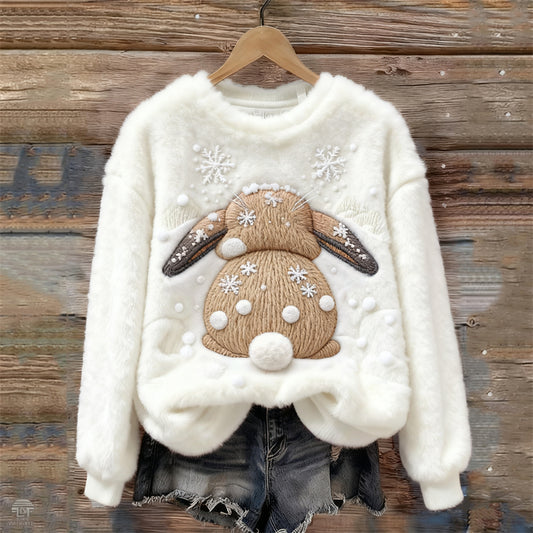 Lovely Bunny Back View Embroidered Cozy Plush Sweatshirt