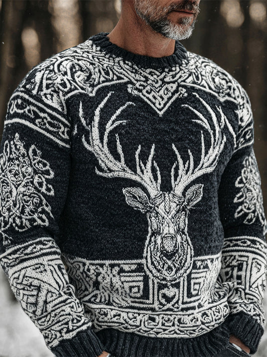 Comstylish Viking Celtic Knot & Christmas Moose Men's Icelandic Sweater