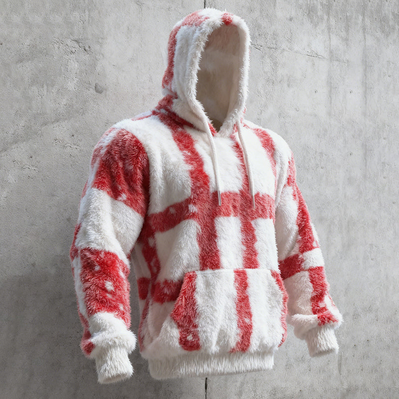Comstylish Men's Christmas Color Block Flannel Hoodie