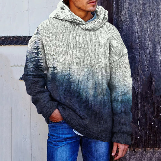 Vintage Forest Gradient Men's Cozy Hooded Sweater artswardrobe