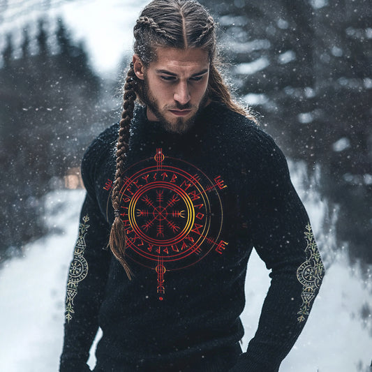 Vintage Viking Rune Knit Jacquard Crew Neck Sweater elevenforest