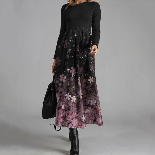 Casual Gradient Cherry Blossom Contrast Wool Midi Dress elevenforest