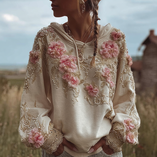 Bohemian Style 3d Floral Design Women's Hooded Sweatshirt