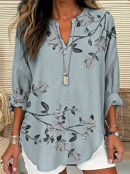 Comstylish Keffiyeh Roses Inspired Pattern Linen Blend Cozy Tunic