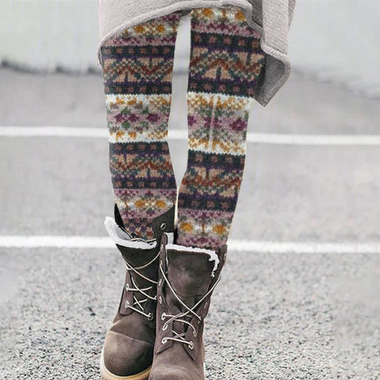 Vintage Floral Colorblock Patchwork Cozy Knit Leggings elevenforest