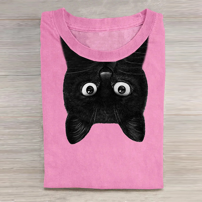 Unisex Black Cat Art Print Casual Tee elevenforest