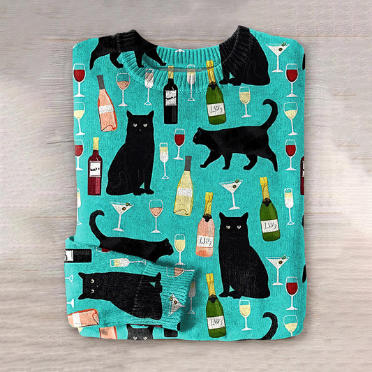 Cat Print Knitted Pullover Sweater elevenforest