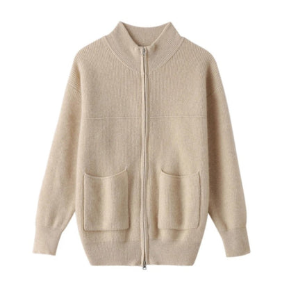 LM | Cozy knitted cardigan with stand-up collar and zipper