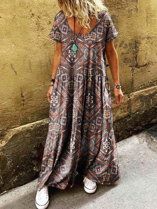 Womens Ethnic Tribal Art Painting Print Dress