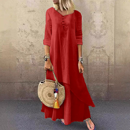 Casual Multi-layer Design Linen Dress artswardrobe
