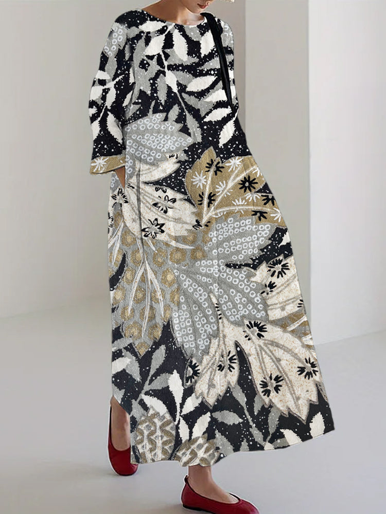 Comstylish Flower Japanese Art Linen Blend Maxi Dress