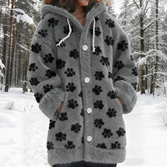 Vintage Puppy Paw Art Cozy Knit Hooded Cardigan elevenforest