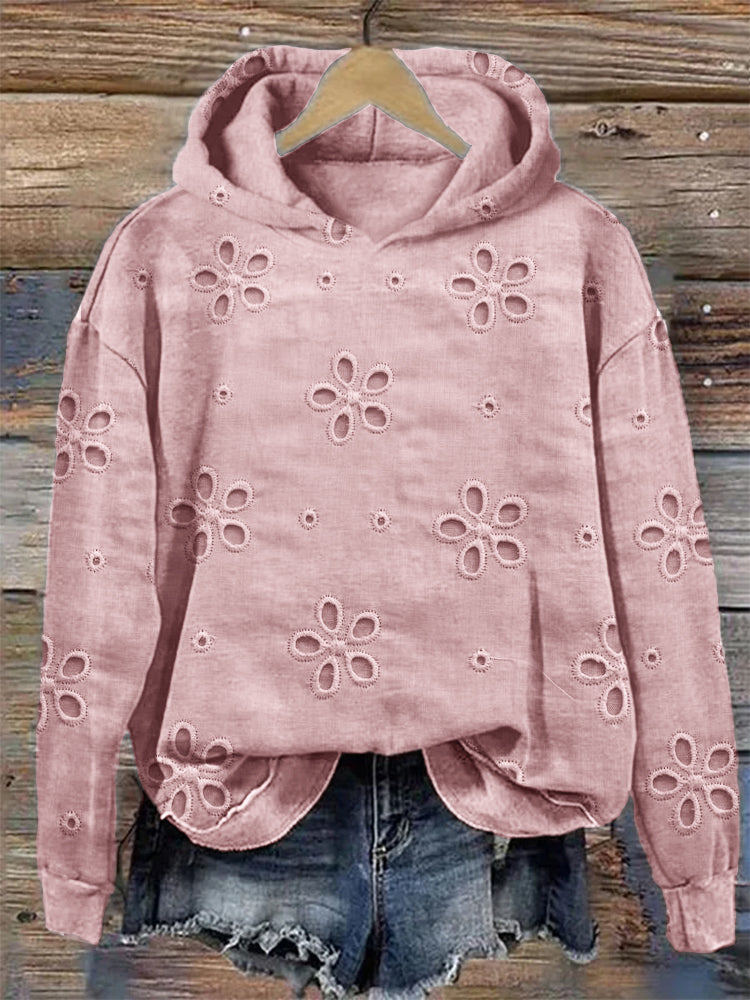 Comstylish Floral Hollow Embroidered Lace Cozy Hoodie