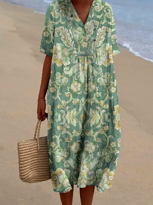 Women's Seaside Vacation V-neck Elegant Simple Floral Geometric Patter