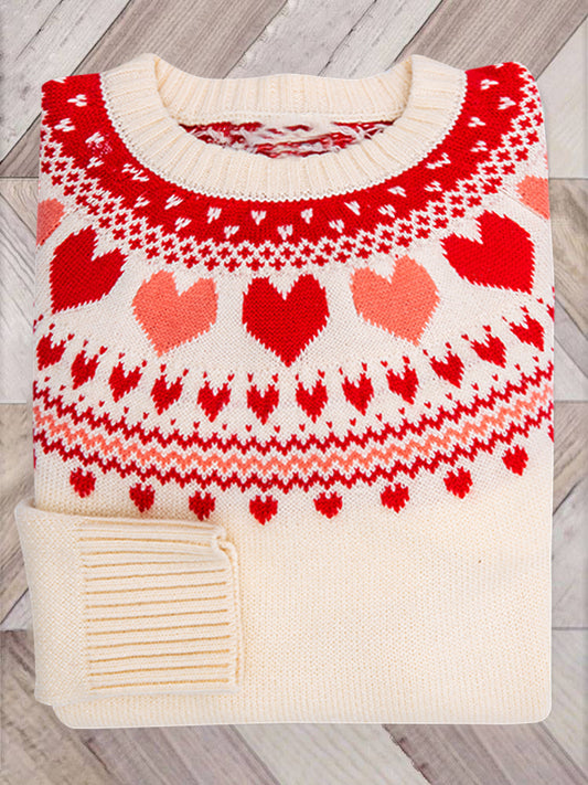Valentine's Day Hearts Cozy Fair Isle Knit Sweater elevenforest