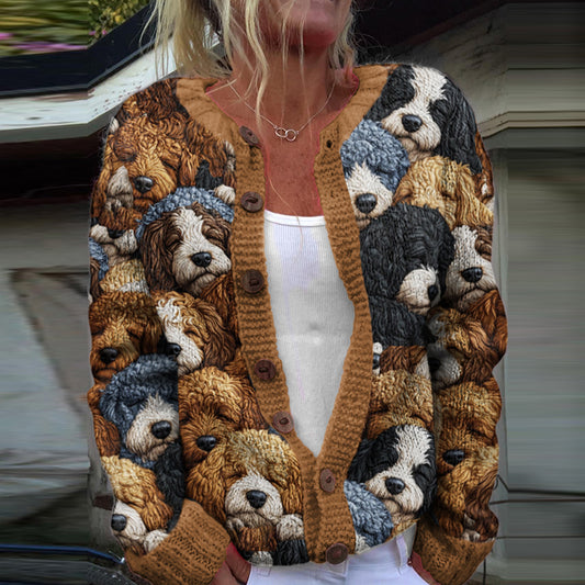 Comstylish Cute Dog Print Cozy Knit Cardigan