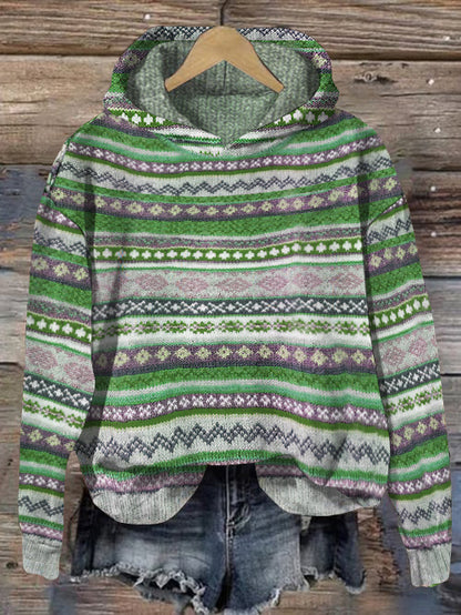 Vintage Fairman Island Pattern Contrast Jacquard Hooded Sweater elevenforest