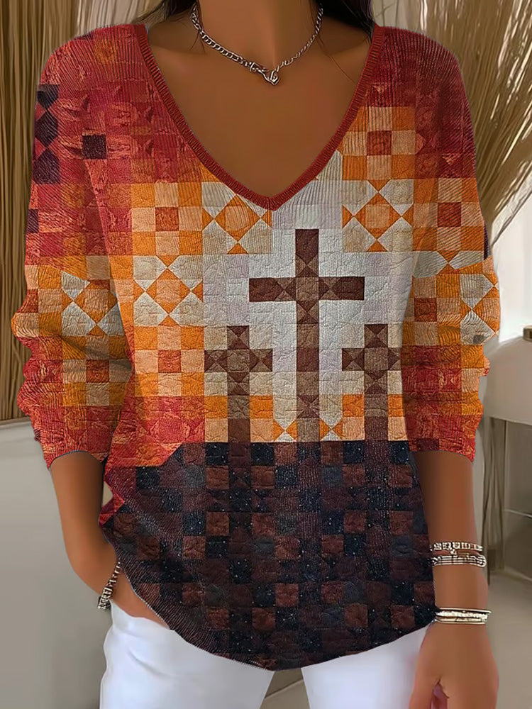 Women's Casual Autumn Faith Striped Long Sleeve Top artswardrobe