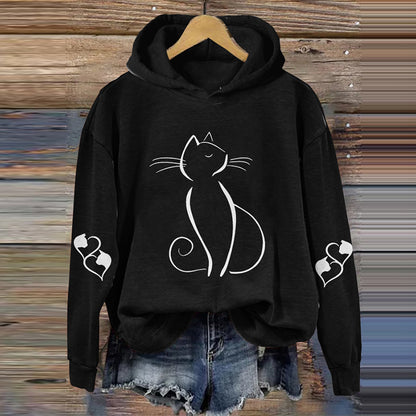 Women's Cute Cat Print Casual Hoodie elevenforest