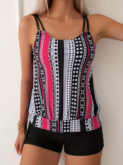 LM | Striped tankini with print
