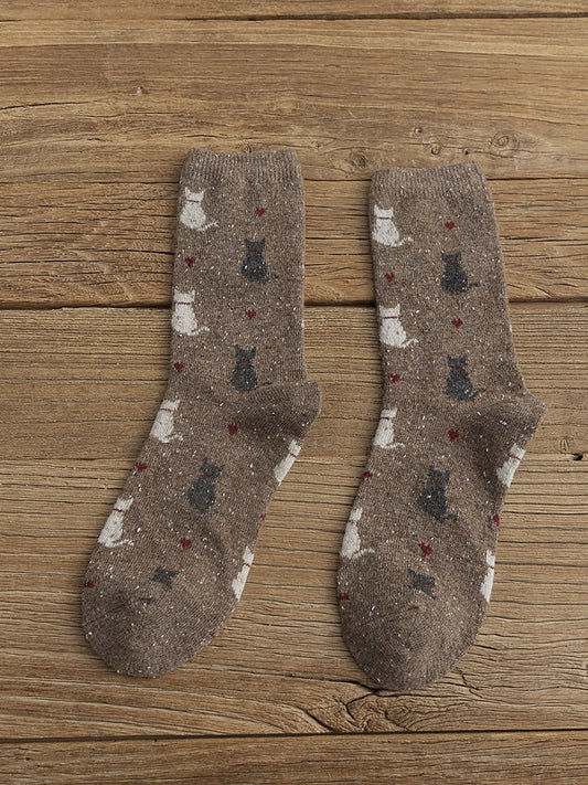 Lovely Cats & Heart Pattern Comfy Knit Socks elevenforest