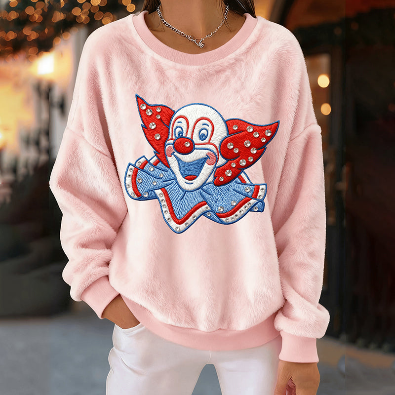 Comstylish Women's Cologne Carnival Clown Pattern Casual Plush Sweatshirt