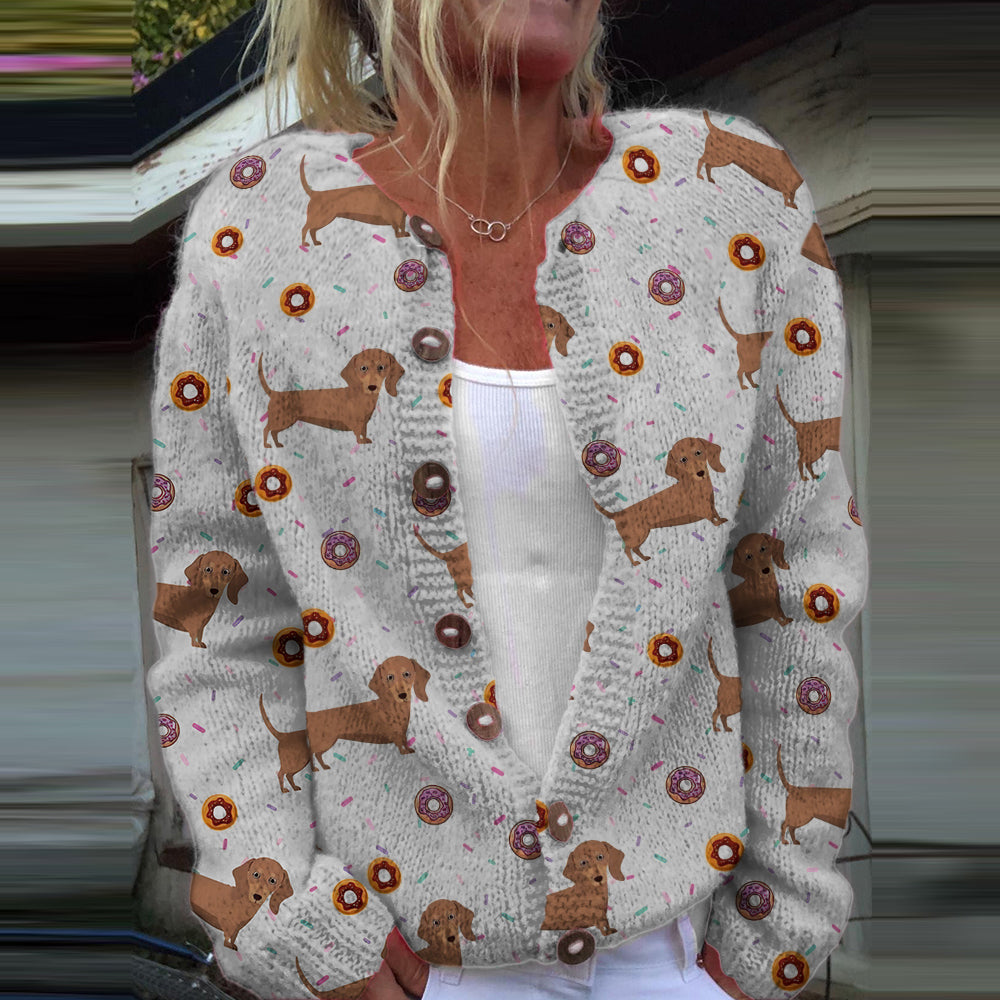 Comstylish Cute Dachshund Print Knitted Cardigan