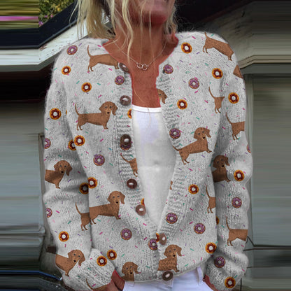 Comstylish Cute Dachshund Print Knitted Cardigan