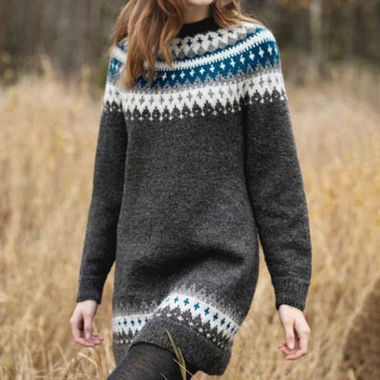 Gloria® | Long sleeve printed midi sweater