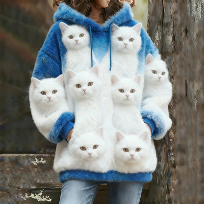 Comstylish Probe Cute Cat Flannel Hoodie
