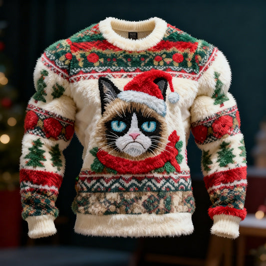 Comstylish Men's Christmas Fun Cat Pattern Ugly Sweater