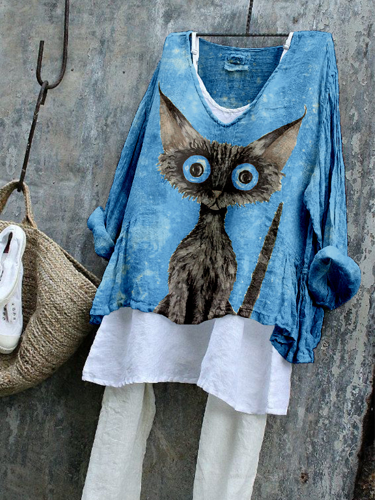 Lovely Black Cat Pattern Cozy Flowy Tunic elevenforest