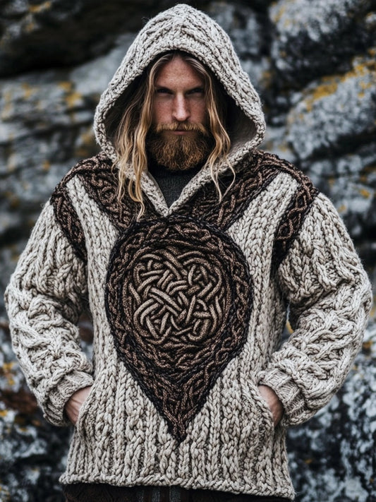 Men's Retro Viking Celtic Chunky Cozy Hooded Sweater elevenforest